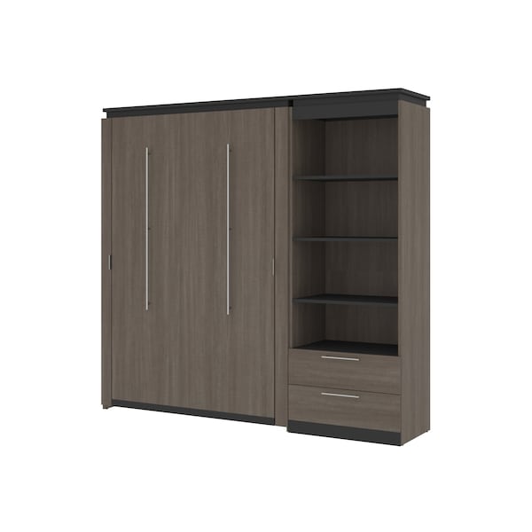 Orion Full Murphy Bed and Shelving Unit with Drawers (89W), Bark Gray & Graphite